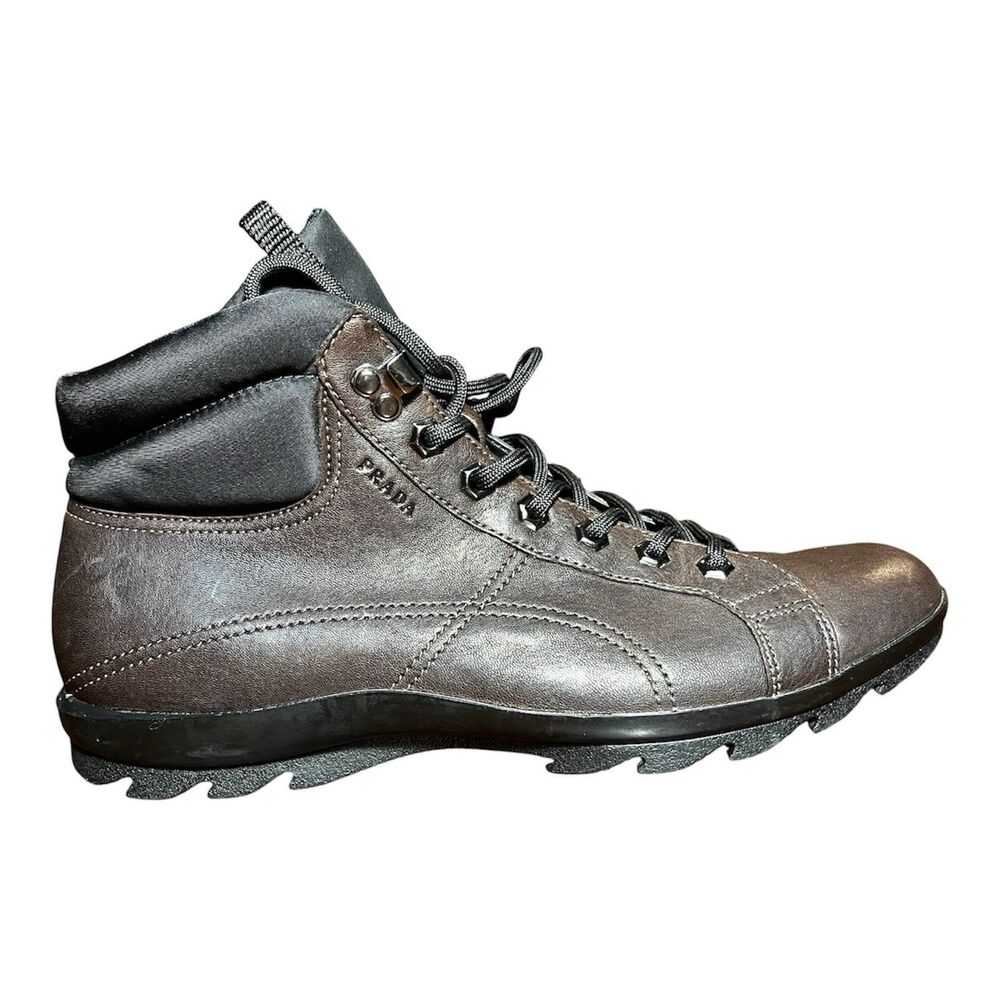 PRADA Leather High top Sneakers Men’s 8.5 4T1846 Shark Rugged Gorpcore Luxury